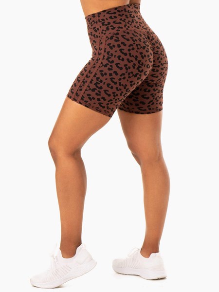 Ryderwear Evolution High Waisted Scrunch Shorts Čokoláda Leopardie | NOAGL2591